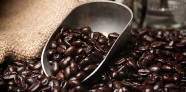 Dark roasted coffee beans