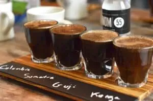 Photo of a tasting flight at Press Coffee in Phoenix, Arizona.