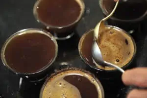 Photo of coffees being cupped