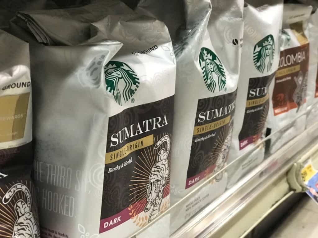 Photo of Starbucks Sumatra coffee on a supermarket shelf